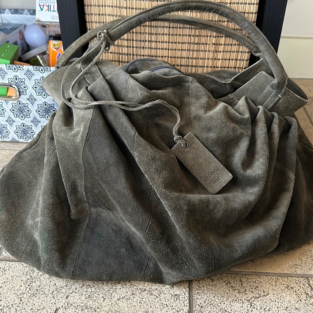 Maani by Adax olive green suede slouch shoulder bag